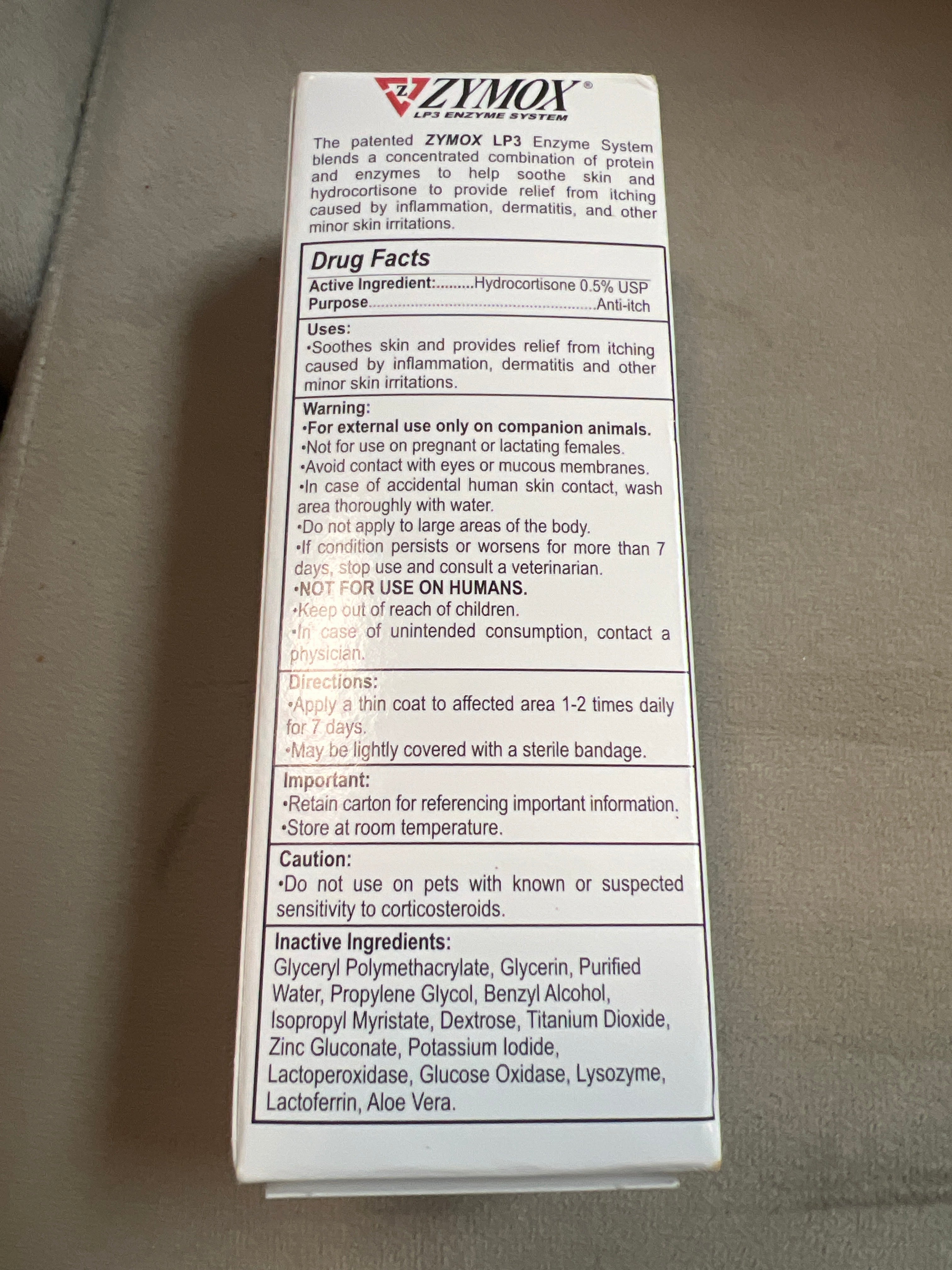 Zymox Topical Cream for all Pets Skin Support with Hydrocortisone 1 oz