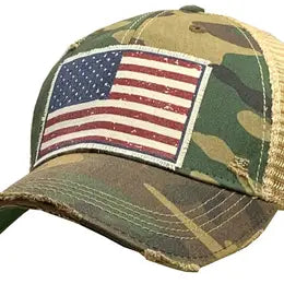 American Flag USA Distressed Camo Trucker Hat Baseball Cap Delray Boca