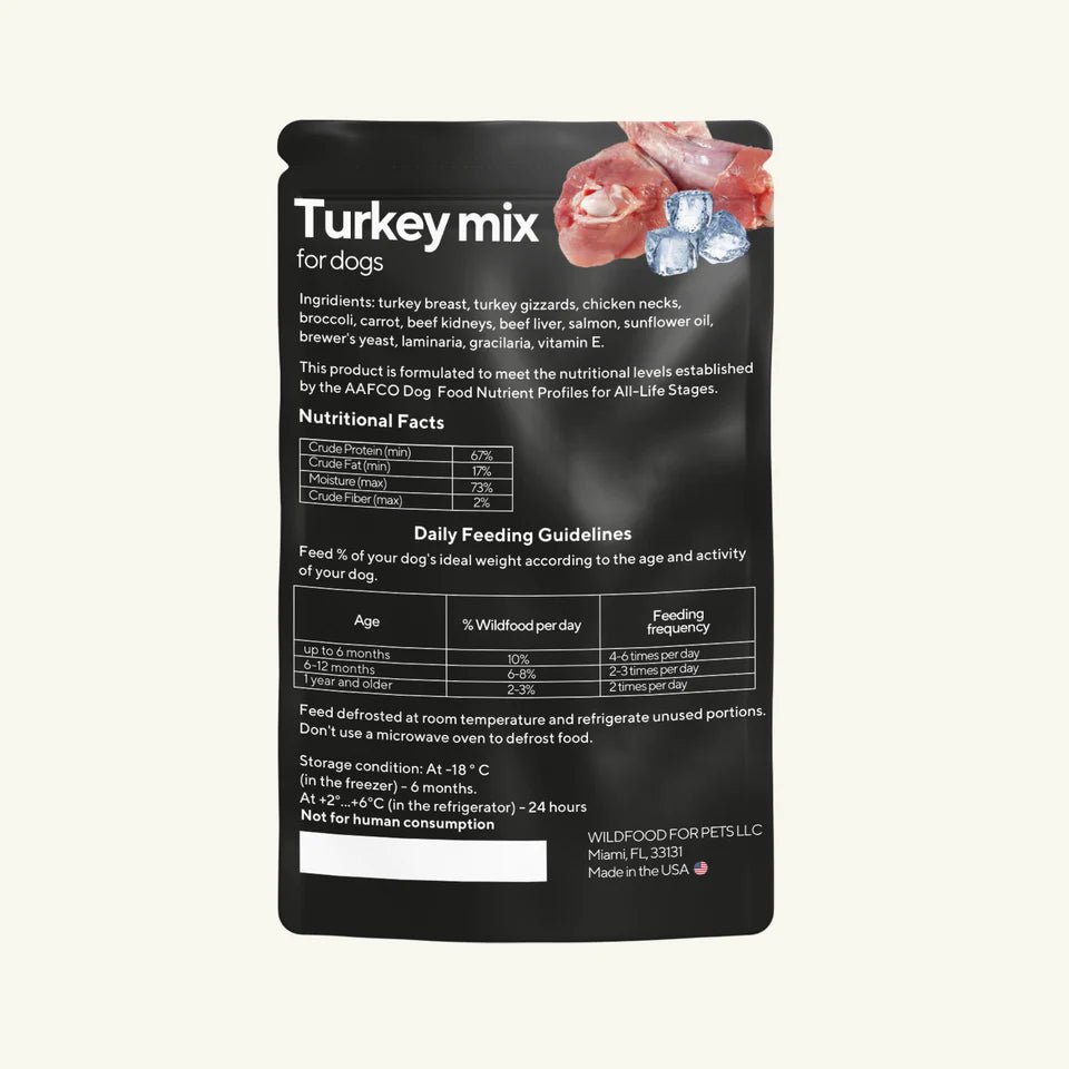 Wild Food for Pets Raw Turkey Mix Formula for Dogs 4.2 oz