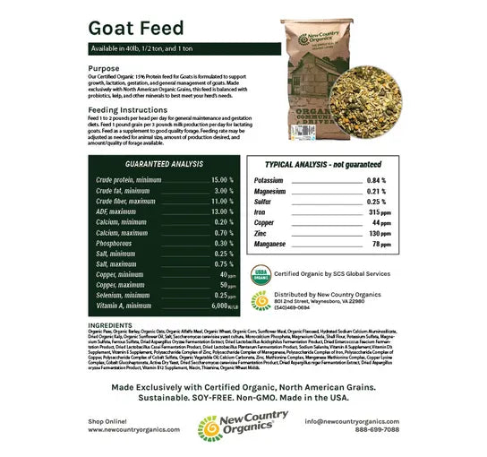 New Country Organics Goat Feed 40 lb Boca Raton Delray Beach Boynton Beach Wellington