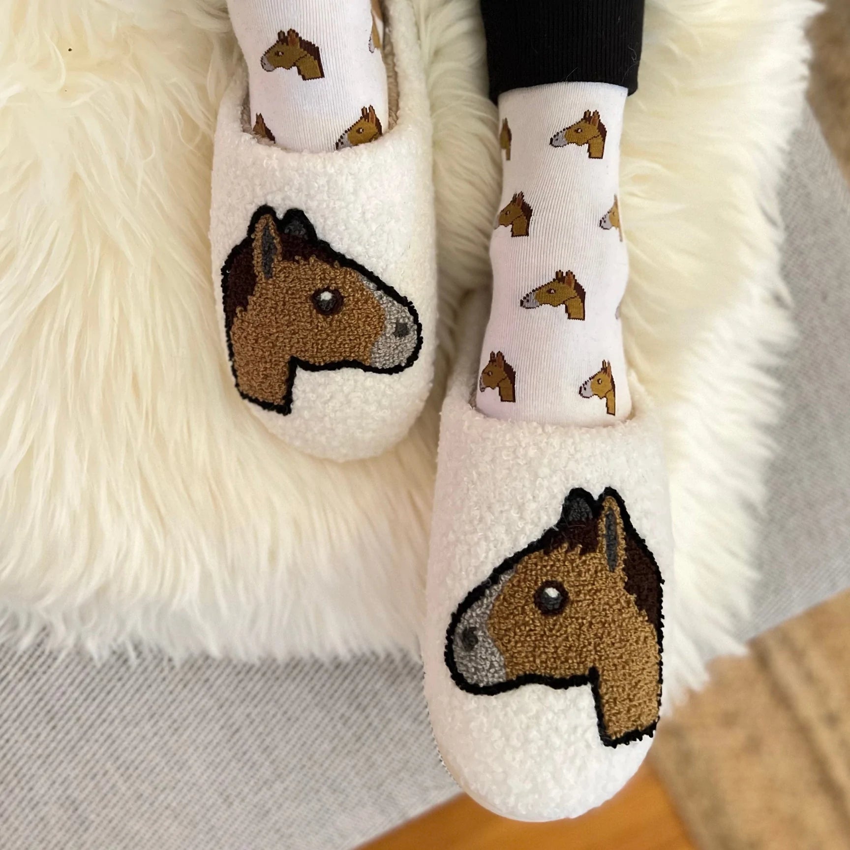 Dreamers and Schemers Horse Head Emoji Slippers