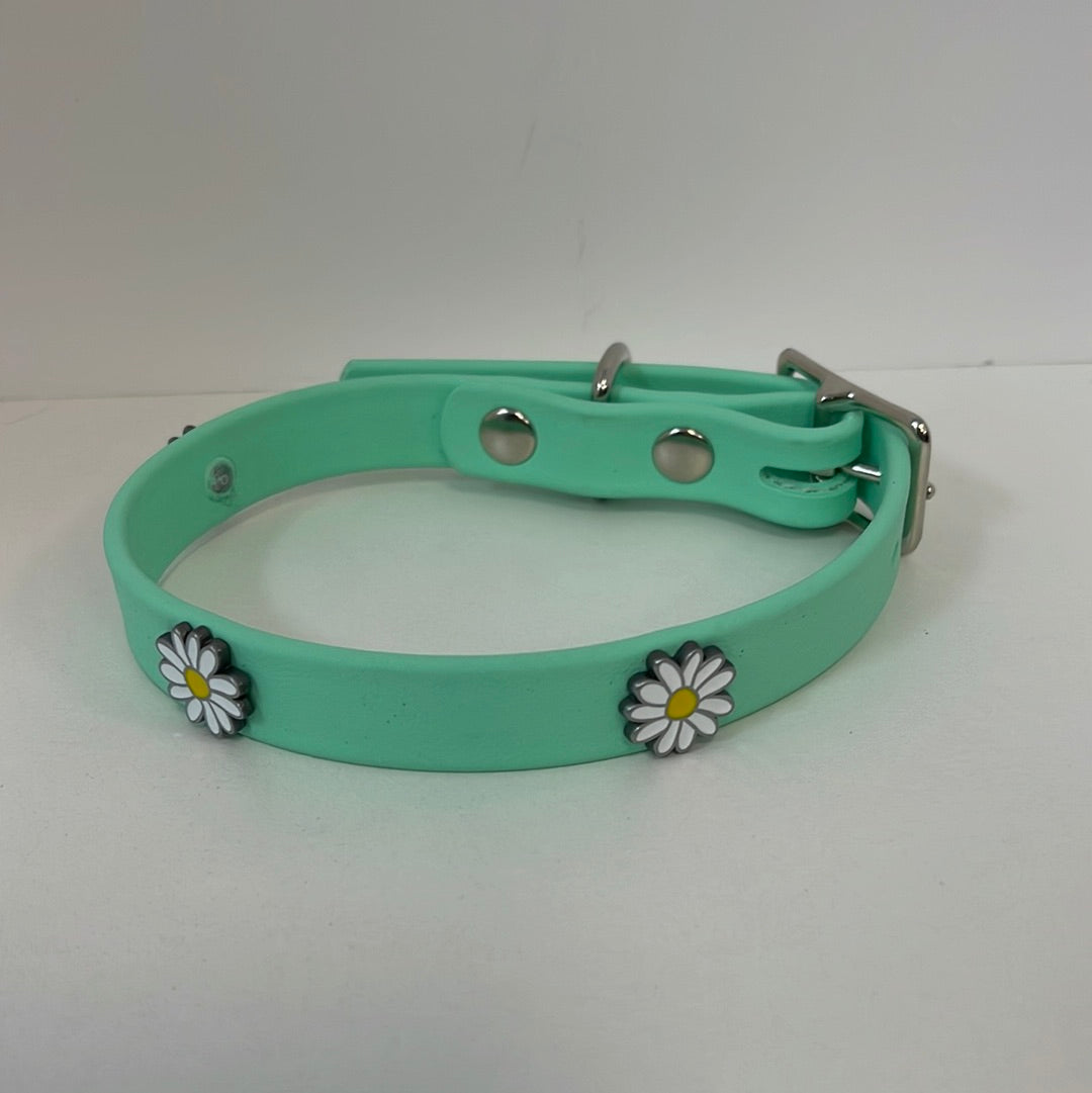 Vegan Leather Dog Collar Mint with Daisies
